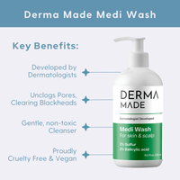 Derma Made Facial Cleanser 8 oz. Derma Made Medi Wash - Skin Type Solutions