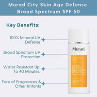 Murad Facial Sunscreen 1.7 oz. Murad City Skin Age Defense Broad Spectrum SPF 50 - Skin Type Solutions