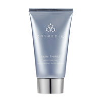 Cosmedix Skin Thirst Moisturizing Hyaluronic Acid Cream in a metallic silver squeeze tube with a reflective cap, shown on a plain white background. at skin type solutions