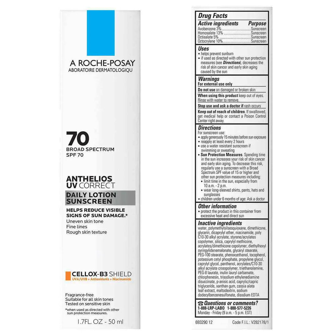 La Roche-Posay Facial Sunscreen 1.7 oz. La Roche-Posay Anthelios UV Correct Face Sunscreen SPF 70 with Niacinamide - Skin Type Solutions
