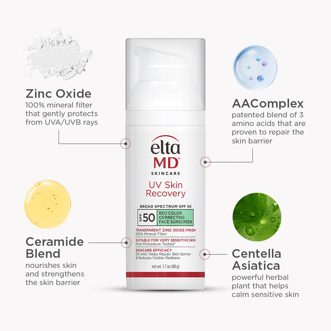 EltaMD Face & Body Sunscreen EltaMD UV Skin Recovery Red Color Correcting Green Tint Broad Spectrum SPF 50 - Skin Type Solutions