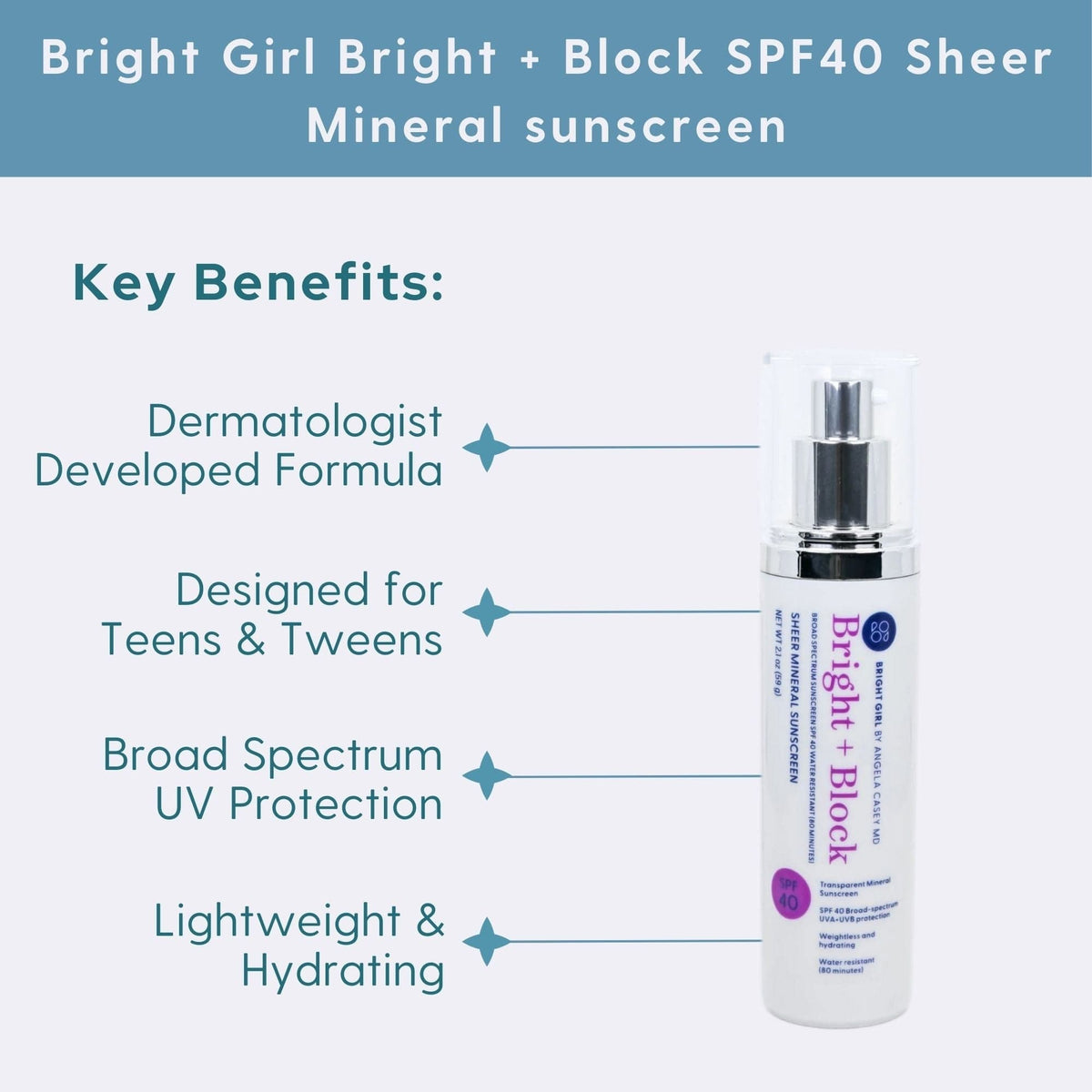Bright Girl SkinCare 2.1 oz. Bright Girl Bright + Block SPF40 Sheer Mineral Sunscreen - Skin Type Solutions