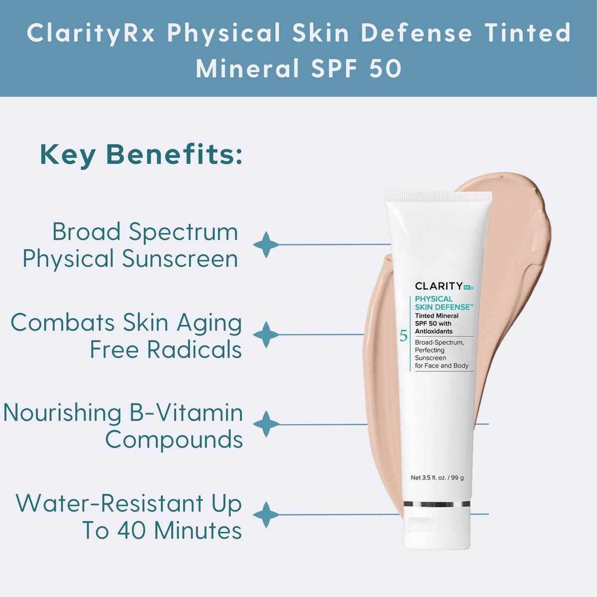 ClarityRx Facial Sunscreen 3.5 oz. ClarityRx Physical Skin Defense Tinted Mineral SPF 50 - Skin Type Solutions