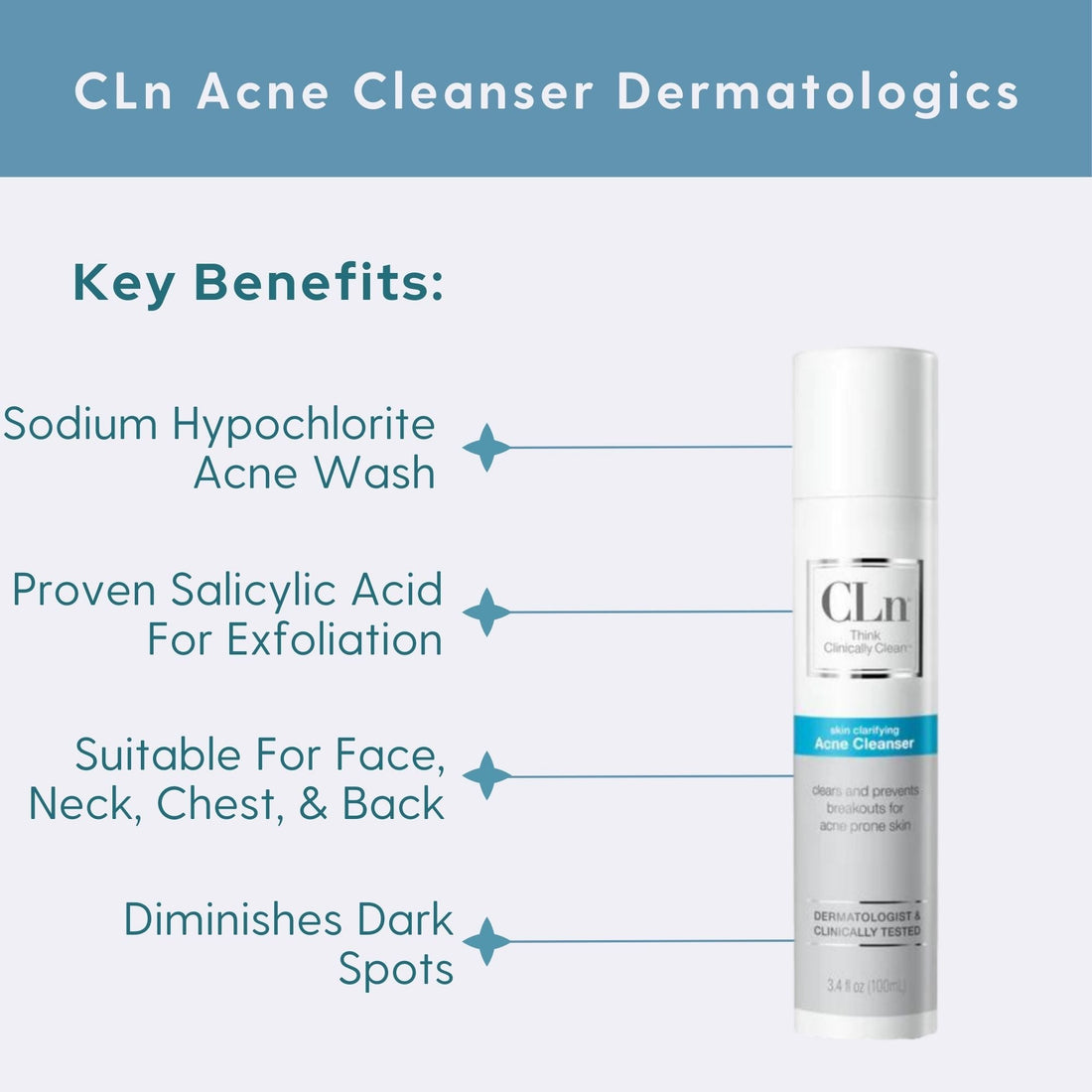 CLn Skincare Facial Cleanser 3.4 oz. CLn Acne Cleanser Dermatologics - Skin Type Solutions