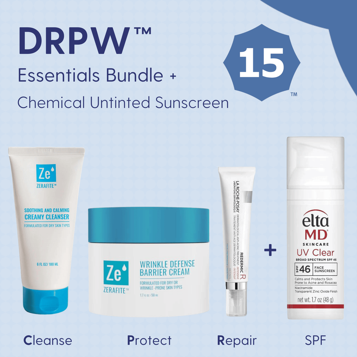 Skin Type Solutions Skincare Bundle Chemical Untinted Sunscreen DRPW 15 - Essentials Bundle - Skin Type Solutions