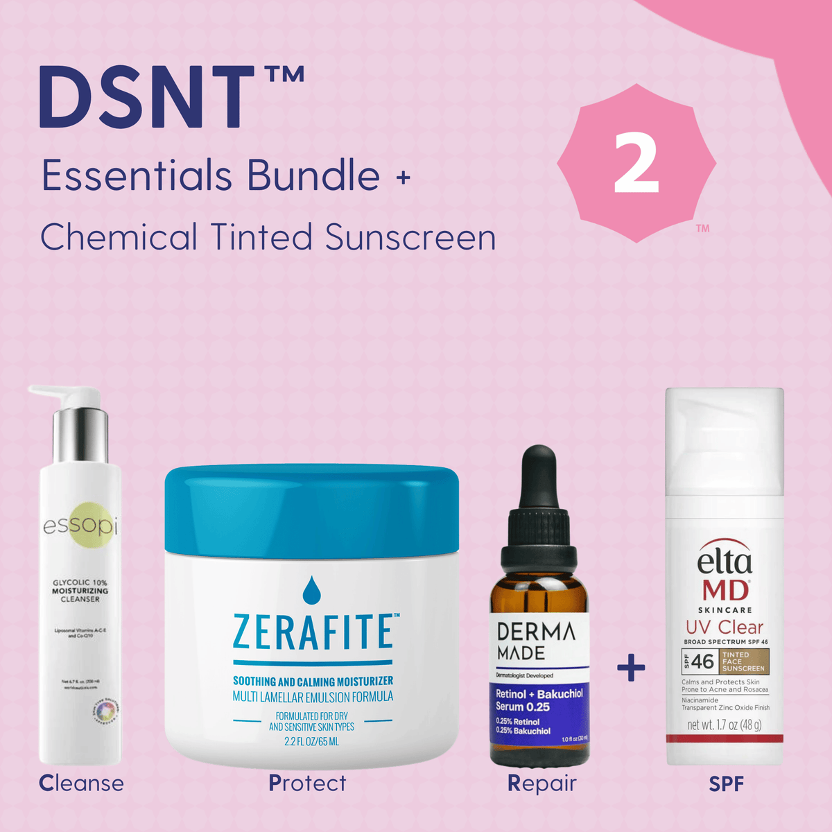 Skin Type Solutions Skincare Bundle Chemical Tinted Sunscreen DSNT 2 Acne - Essentials Bundle - Skin Type Solutions