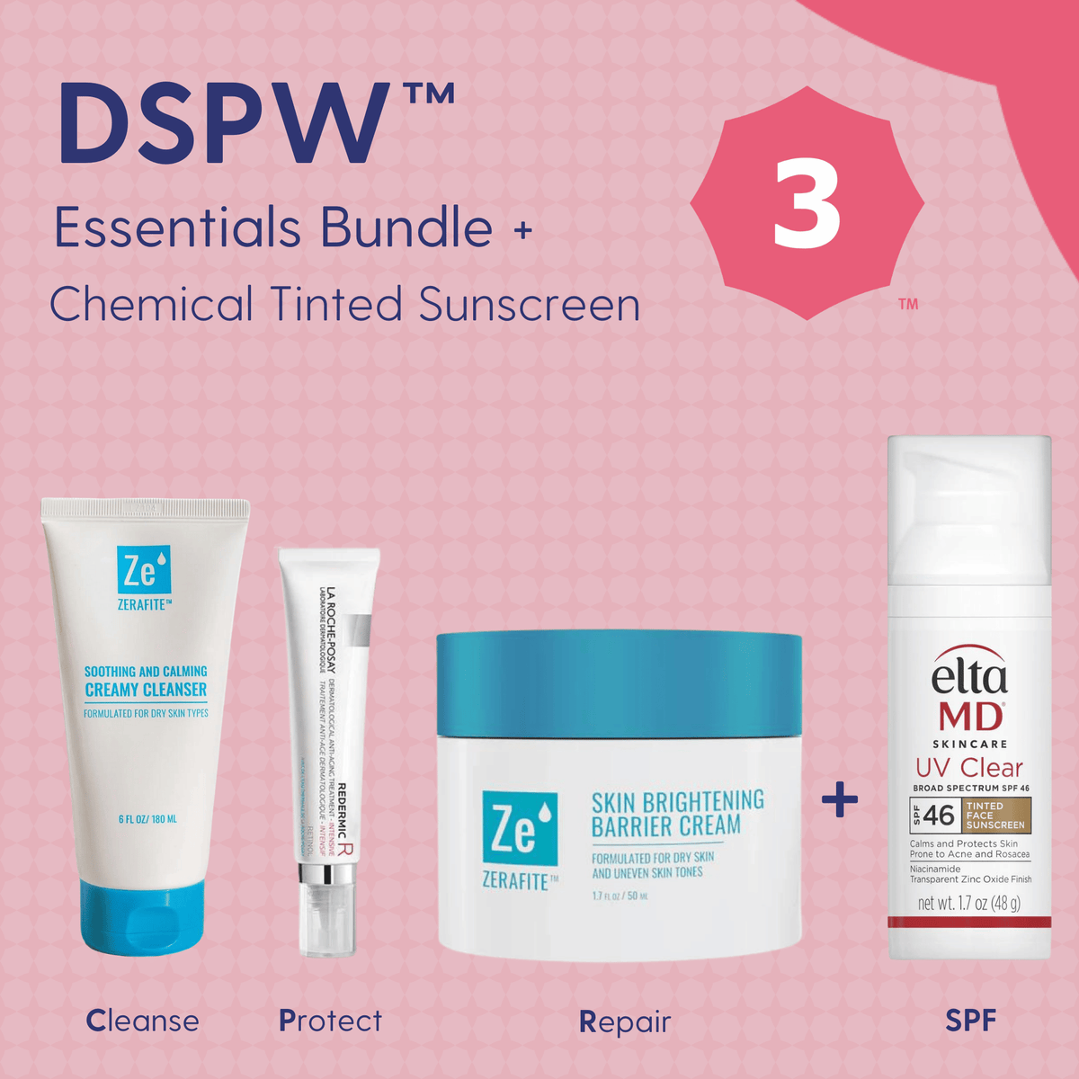 Skin Type Solutions Skincare Bundle Chemical Untinted Sunscreen DSPW 3 Acne - Essentials Bundle - Skin Type Solutions