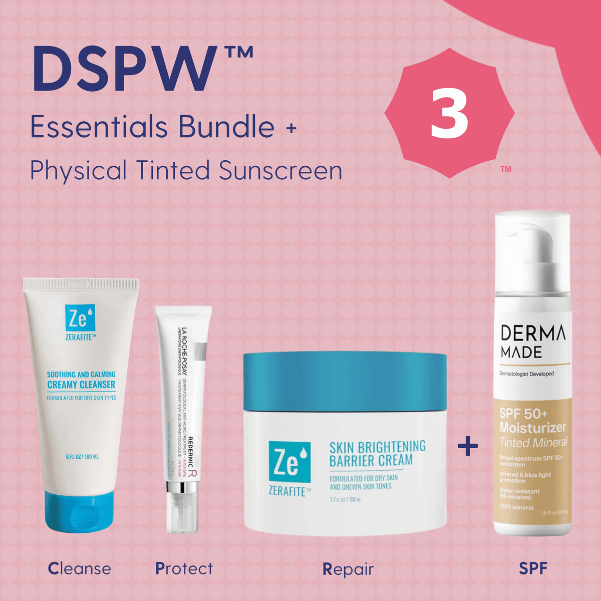 Skin Type Solutions Skincare Bundle Physical Tinted Sunscreen DSPW 3 Acne - Essentials Bundle - Skin Type Solutions