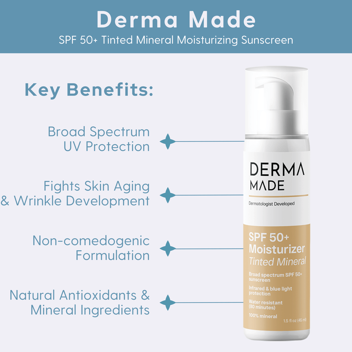 Derma Made Facial Sunscreen 1.5 oz. Derma Made SPF 50 Tinted Moisturizer - Skin Type Solutions