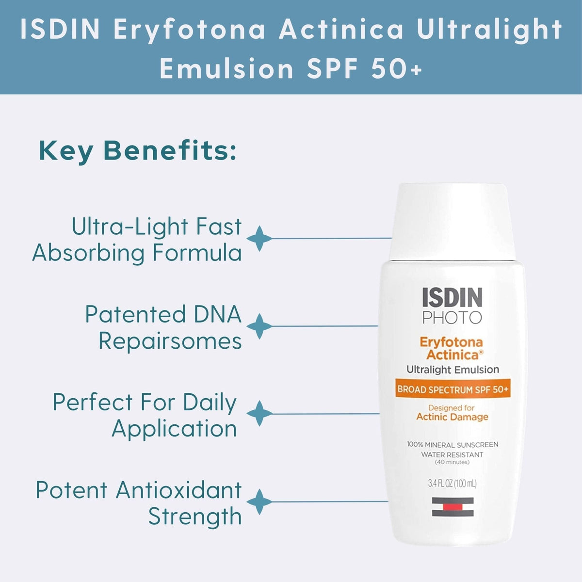 ISDIN Facial Sunscreen 3.4 fl. oz. ISDIN Eryfotona Actinica Ultralight Emulsion SPF 50+ - Skin Type Solutions