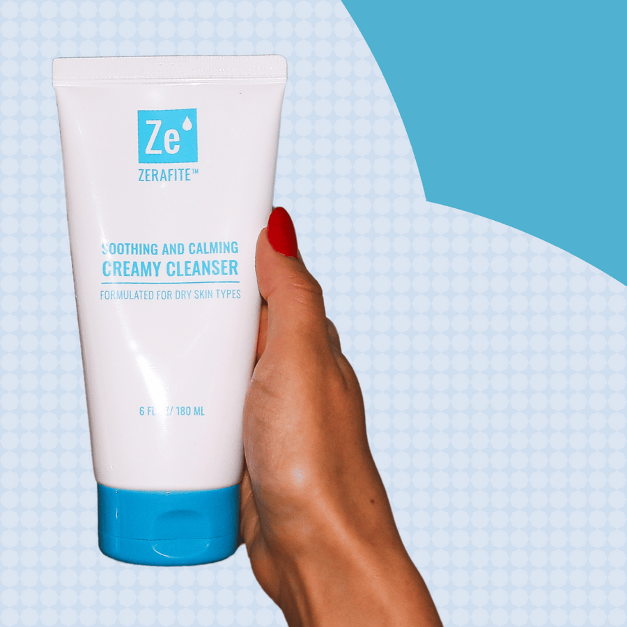 Zerafite soothing and calming creamy cleanser in hand