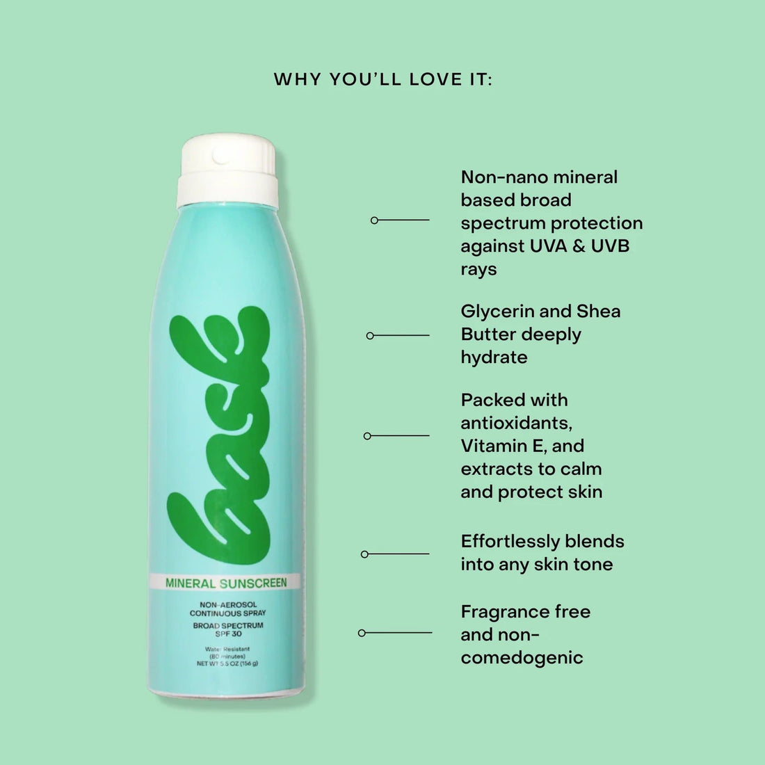 BASK Face & Body Sunscreen Bask Mineral Fragrance-Free Non-Aerosol SPF 30 Spray - Skin Type Solutions
