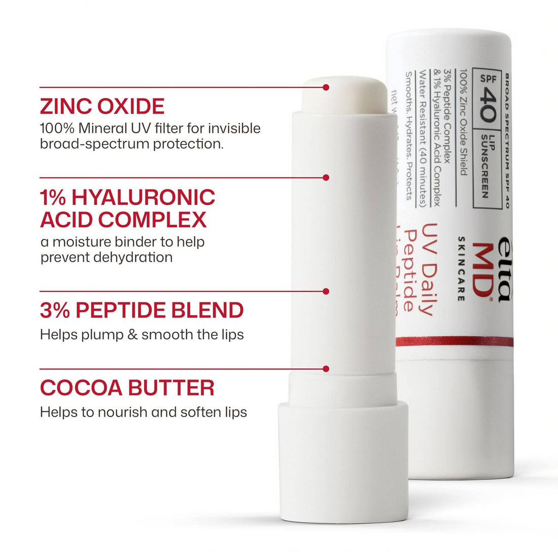 EltaMD UV Daily Peptide lip balm SPF 40 at skin type solutions key ingredients
