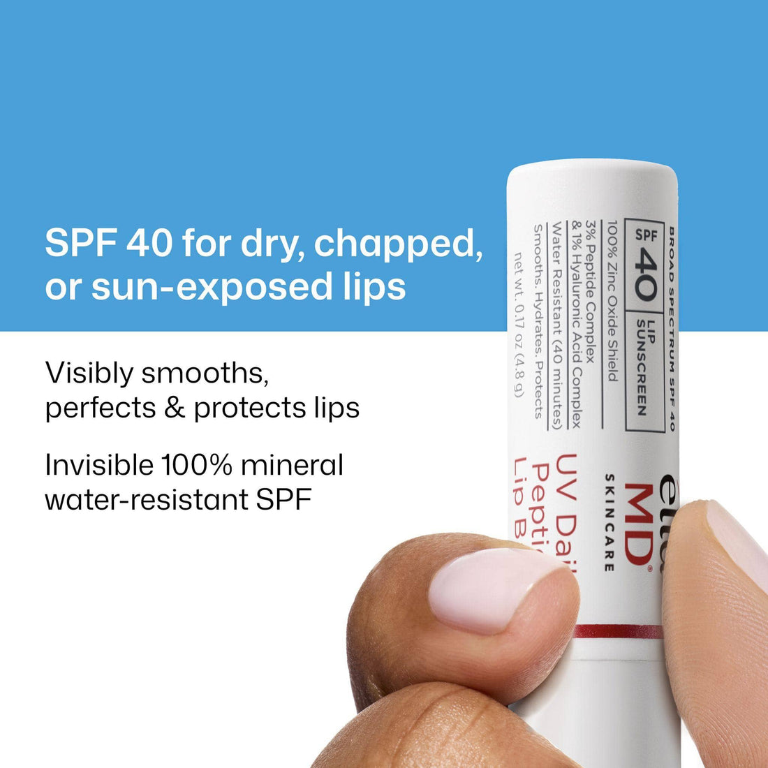 EltaMD UV Daily Peptide lip balm SPF 40 at skin type solutions, key benefits