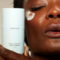 NuFace SkinCare 1.69 oz. NuFACE Firming + Brightening Silk Creme - Skin Type Solutions with model and swatch