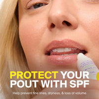 Supergoop play lip balm with model at skin type solutions