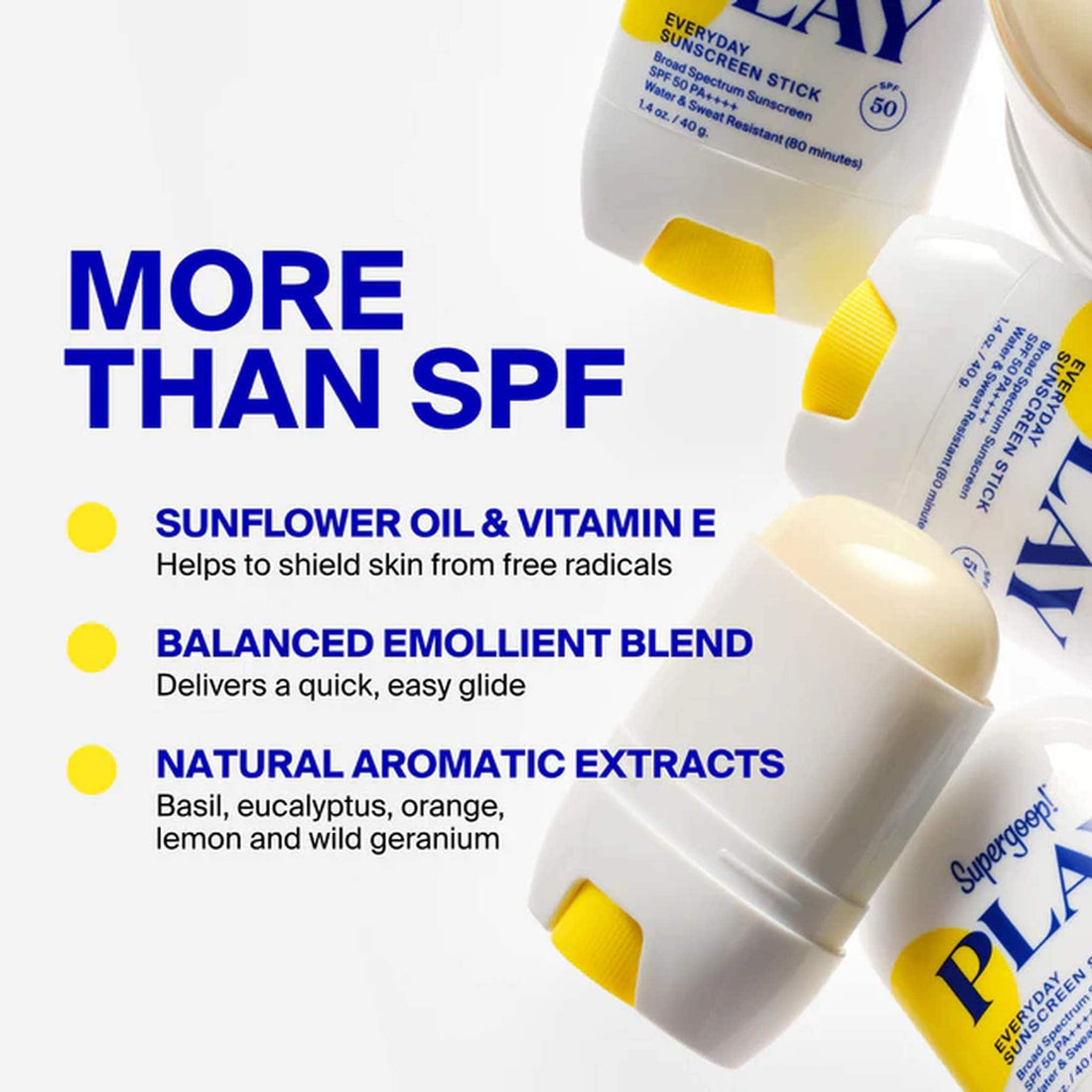 SuperGoop Everyday Sunscreen Stick with product details on a white background